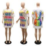 2022 Summer Loose Printed Velvet Sequin Lace Dress