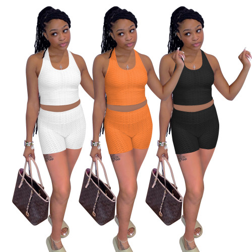 Summer Sexy Sports Solid Color Tank Top Shorts Two-Piece Set