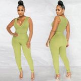 Summer casual tight solid color V-neck sleeveless trousers two-piece set