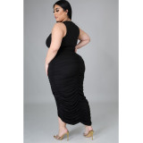 2022 plus size sexy solid color wrinkled tank top dress