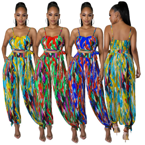2022 Summer Sexy Colorful Print Two Piece Set