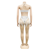2022 Summer Sexy Sequin Backless Tube Top Hollow Fringe Jumpsuit Shorts Beachwear