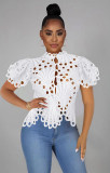 Summer ripped sexy trumpet sleeve see-through nightclub top