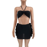 Summer 2022 lace-up fringed solid color sexy swimsuit two-piece