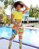 2022 Summer Feature Print Tie-Up Sports Casual Two-Piece Set