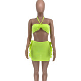 Summer 2022 lace-up fringed solid color sexy swimsuit two-piece