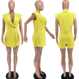 Summer 2022 Casual Solid Color Invisible Zipper Sexy Small Suit Jumpsuit