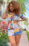 Summer 2022 Lace-Up Print Two Piece Set