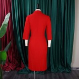 2022 autumn solid color temperament elegant suit collar pleated lapel dress