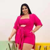 2022 spring summer plus size solid color tube top three-piece set