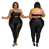Summer plus size sexy chest wrapping backless tight two piece suit