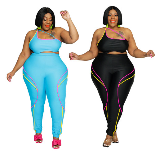 Summer plus size sexy chest wrapping backless tight two piece suit