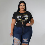 2022 Summer Plus Size Printed Hollow Casual All-match T-Shirt Top