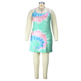 2022 Plus Size Sexy Colorful Tie Dye Print Sling Dress