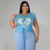 2022 Summer Plus Size Printed Hollow Casual All-match T-Shirt Top