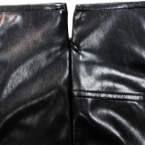 Plus Size Solid Color Sexy PU Leather Shorts