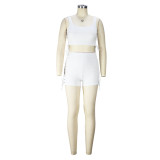 2022 sexy navel cutout drawstring vest shorts two-piece set