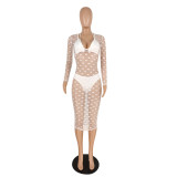 Summer polka dot bikini mesh blouse three-piece swimsuit set