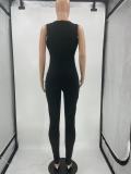 2022 summer sexy solid color hollow deep V casual jumpsuit