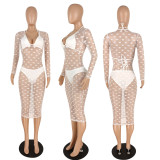 Summer polka dot bikini mesh blouse three-piece swimsuit set