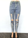 Summer Lace-Up Washed Casual Skinny Sexy Stretch Jeans