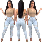 2022 Summer Lace-Up Washed Ripped Casual Skinny Sexy Stretch Jeans
