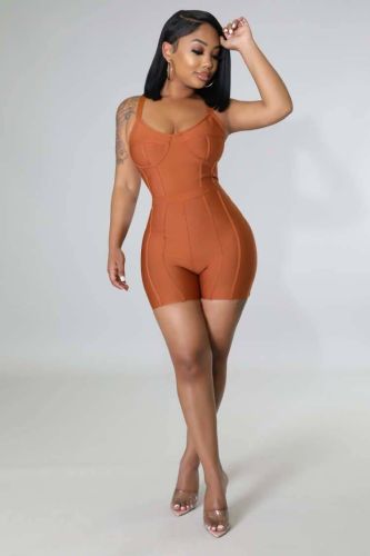 Summer Bandage Sleeveless Open Back Casual Sexy Solid Color Stretch Jumpsuit