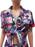 2022 Summer Print Multicolor Shirt Shorts Casual Two Piece