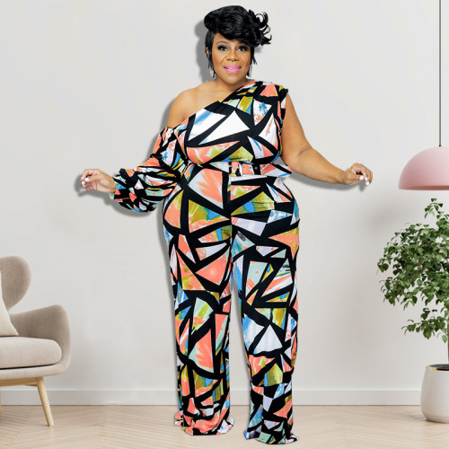 plus size off-the-shoulder printed jumpsuit trousers