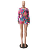 2022 Summer Print Multicolor Long Sleeve Shirt Shorts Casual Two Piece