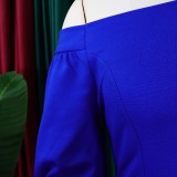 2022 summer solid color slanted shoulder puff sleeve OL temperament dress