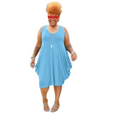 Summer Large Size Irregular Casual Solid Color Pocket Dress