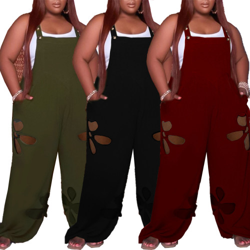 2022 solid color ripped jumpsuit