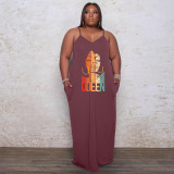 Summer Plus Size Sexy Sling Loose Mopping Skirt QUEEN Print Dress