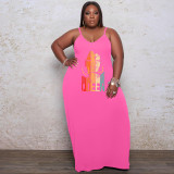 Summer Plus Size Sexy Sling Loose Mopping Skirt QUEEN Print Dress