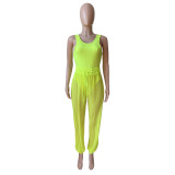 Summer Solid Color One Piece Nightclub Party Swimsuit + Pants Two-piece Set