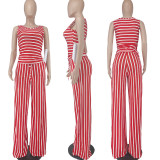 2022 summer striped round neck vest wide leg pants two-piece set