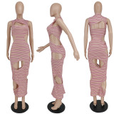 sexy cutout striped print dress