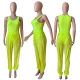 Summer Solid Color One Piece Nightclub Party Swimsuit + Pants Two-piece Set