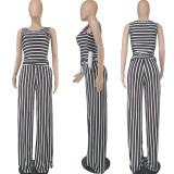 2022 summer striped round neck vest wide leg pants two-piece set