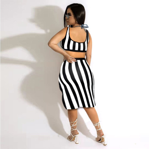 2022 summer night shop style striped hip sexy skirt two-piece set