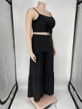 Summer plus size sexy suspenders strapless loose trousers solid color two-piece set