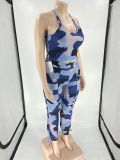 2022 large size printing sexy suspenders V-neck trousers casual two-piece set