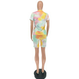 Summer Tie-Dye Print Letter Casual Two-Piece Set