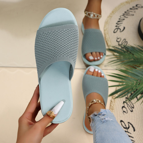 2022 spring and summer large size flying woven flat non-slip PU casual beach shoes flat slippers