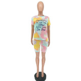 Summer Tie-Dye Print Letter Casual Two-Piece Set