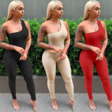 Summer sexy one shoulder sleeveless hip lift sports and leisure two-piece suit