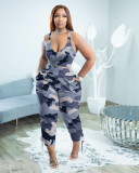 2022 large size printing sexy suspenders V-neck trousers casual two-piece set