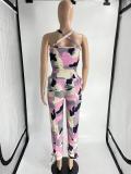 Summer Print Sexy Camisole V-Neck Pants Casual Two-piece Set