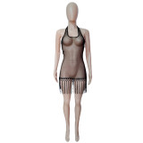 Spring/Summer  Sexy Hollow Mesh Perspective Halter Dress Nightclub Short Skirt